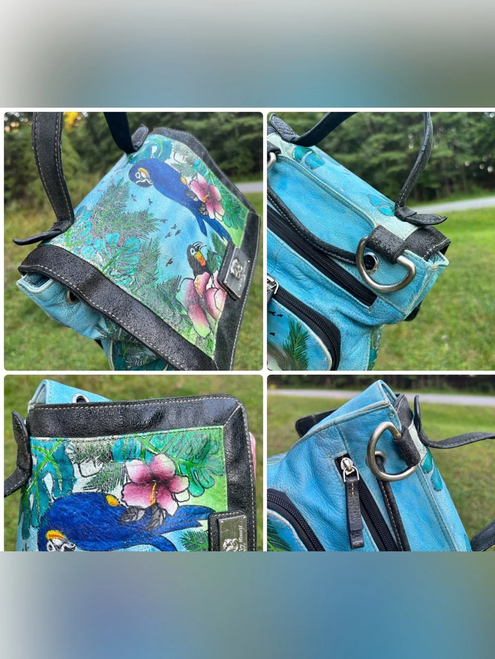 Vintage Original by Sharif 1827 Hand Painted Leather Parrot Tropical Satchel